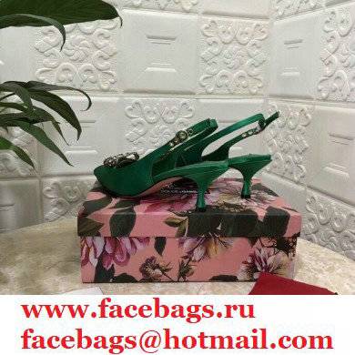 Dolce  &  Gabbana Heel 6.5cm Satin Slingbacks Green with Crystal Bow 2021